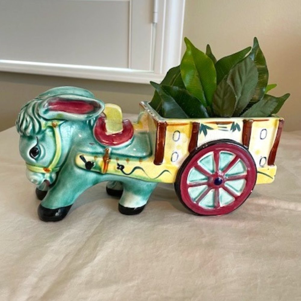 VINTAGE Ceramic Donkey Planter